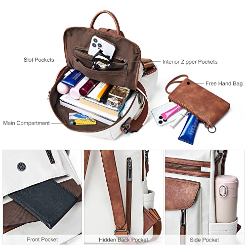 Shrrie Backpack Purse for Women Fashion Leather Backpack Purse Designer Travel Backpack Convertible Shoulder Bag with Wristlet - color: 1-7 Beige With Brown