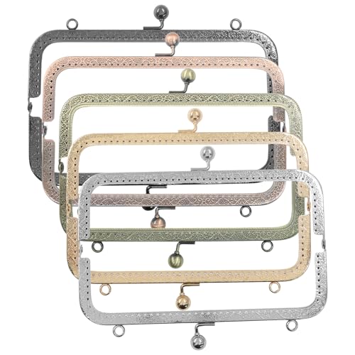 Zorveiio 20cm Metal Kiss Clasp Purse Frame Lock, 5 Color | 7.9" Arch Square Frame, For Coin Bag Making, DIY Sewing Craft, Light Gold, Gun, Silver, Copper, Bronze - color: Bronze+Silver+ Light Gold+Gun+Copper-5pcs, size: 20cm