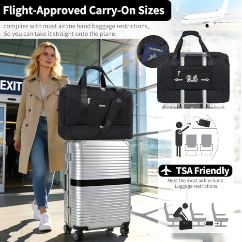 Stuery Weekender Bags for Women with Toiletry Bags: Large Overnight Bags Travel Duffel Bag Carry On Shoulder Weekend Tote with Shoe Compartment and Wet Pocket for Girls Airplane Traveling,Dark - color: B-3PCS All Dark