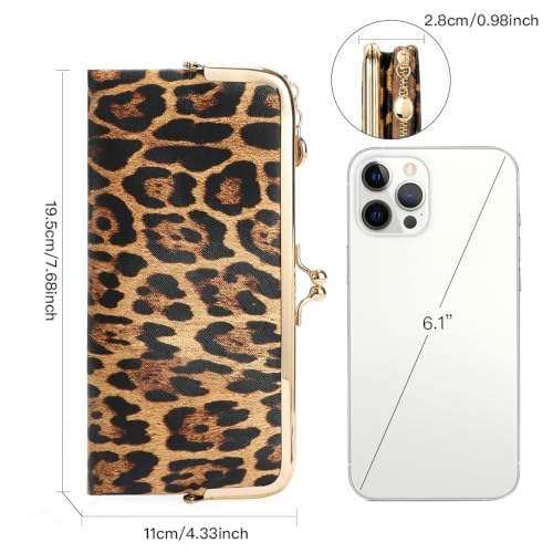 GOIACII Womens Wallet Kiss Lock Bifold Leather Wallets for Women Leopard Print - color: A03 Leopard Print