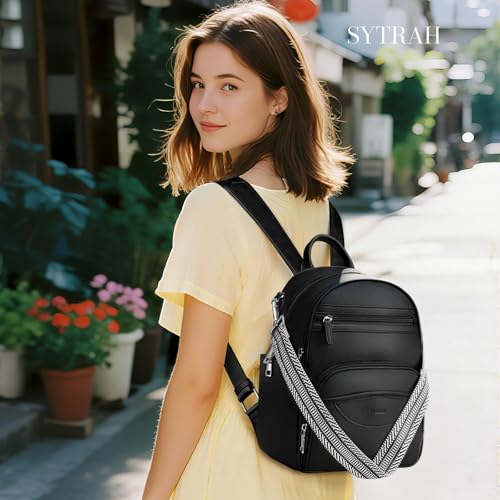 SYTRAH Small Backpack Purse for Women, Mini Daypack Cute for Travel Black - color: Black
