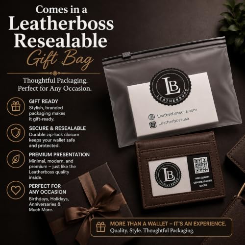 LB LEATHERBOSS Slim Thin Leather Credit Card Triple ID Window Mini Wallet Bifold Driver License Safe (Brown) - color: Brown