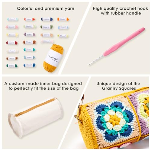 Noocro Crochet Kit for Cylindrical Bucket Bag, Purse, Complete DIY Kit with Detailed Instructions, Video Tutorials, for Beginners with Basic Crochet Knowledge or Intermediate and Advanced Crocheters - color: Autumn Bloom