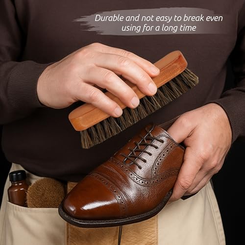 TAKAVU Shoe Brush 100% Genuine Horse Hair, Won't Scratch Leather (1 Piece) - size: 1pc
