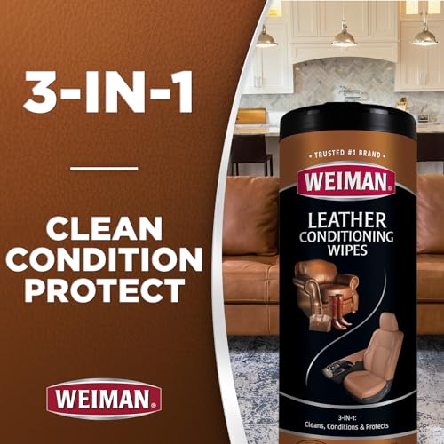 Weiman Leather Cleaner, Conditioner & Protector, 2 Pack Wipe with Cloth | UV Protection from Cracking & Fading, All Finished Leather Surfaces, Auto, Sofas, Shoe, Bag & Jacket - size: 1 Count (Pack of 2)