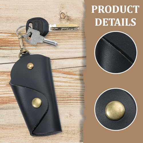 2PCS PU Leather Key Wrap Cover for Motorcycle Portable Protective Keyring Pouch - color: Black