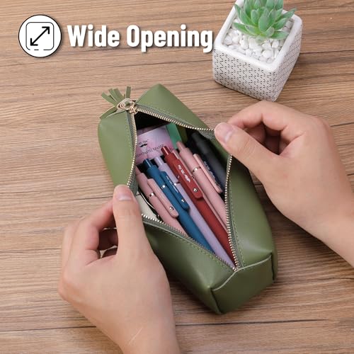 Mr. Pen- PU Leather Pencil Case, Green | Pencil Case Small Pencil Pouch Aesthetic Pencil Cases - color: Green