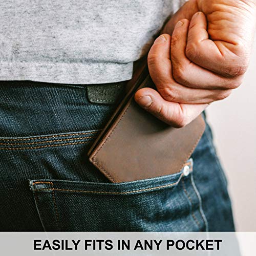 Top Grain Leather Wallet for Men | RFID Blocking | Extra Capacity Bifold Wallet with 2 ID Windows | Ultra Strong Stitching | Slim Billfold with 8 Card Slots | Gift for Him - color: Brown