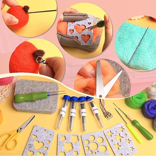 JUPEAN 221 Pcs Needle Felting Kits for Beginners Adults Wool Felting Kit | 43 Color Needle Felting Wool Roving Needle Felting Supplies with Felting Molds Foam Mat and 4 Sizes Felting Needles - style: Style D