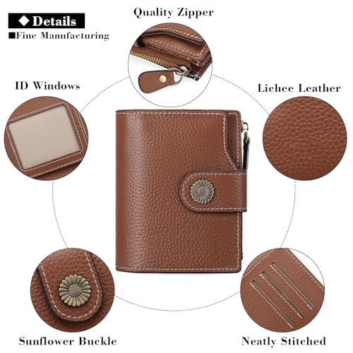 FALAN MULE Small Wallet for Women Leather Bifold Compact Small Womens Wallet with RFID Blocking - color: Caramel