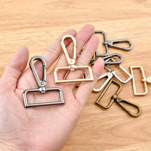 1-1/2 Inch D Ring Swivel Lobster Claw Clasps, 28 Pcs Lobster Claw Swivel Clasps Metal Lobster Lanyard Clasp Keychain Clips Hook for DIY Crafts Keychain Purse Handbag Making - color: Silver,Gold, Brown,Dark Gray