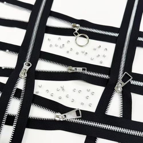#5 Heavy Duty Metal Zipper 5 Pieces 1 Yard Long Each(Black/Silver Teeth) - color: Black/Silver Teeth