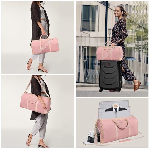 Convertible Garment Bag with Shoulder Strap, Carry on Garment Duffel Bag for Men Women,Waterproof & Wrinkle-Free Suit Carrier for Business Trips & Weekend Getaways, Foldable & Lightweight - color: Q.Pink