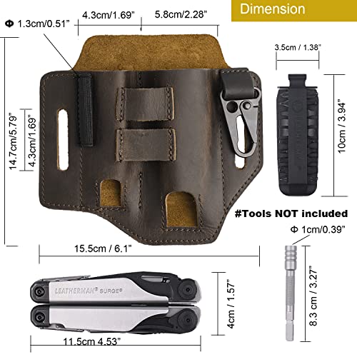 Gentlestache Multitool Belt Sheath, EDC Leather Belt Organizer, Belt Holder with Multitool Pouch, Flashlight Holder, Pen Holder and Keychain Clip, Practical EDC Belt Pouch for Men - color: B-Dark Brown
