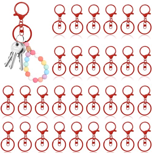 30Pcs Lobster Claw Clasps Keychain for Jewelry Making,Metal Lobster Clasp Swivel Trigger Clips with Swivel Clasps Hook Clips Flat Split Keychain Ring for Keychains Purse Hardware DIY Crafts(Red) - color: Red