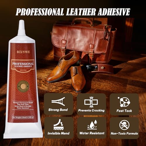 Professional Leather Glue Adhesive -4.23 oz Industrial Strength, Clear & Flexible Bond for Shoes, Bags, Purses, Furniture, Car Seats, Jackets (Repair Vinyl, Suede, Upholstery, Rubber)