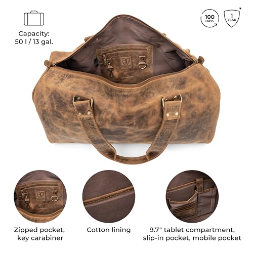 Berliner Bags Vintage Genuine Leather Duffle Bags For Men Olso- Brown - color: Walnut