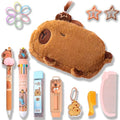 KEYDUACU Cute Water Cavy Pencil Case with Hairstyle Kit, Large Capacity Water Guinea Pig Cute Animal School Supplies Bag with Pencil Set & 10-Color Pen(Brown) - color: brown