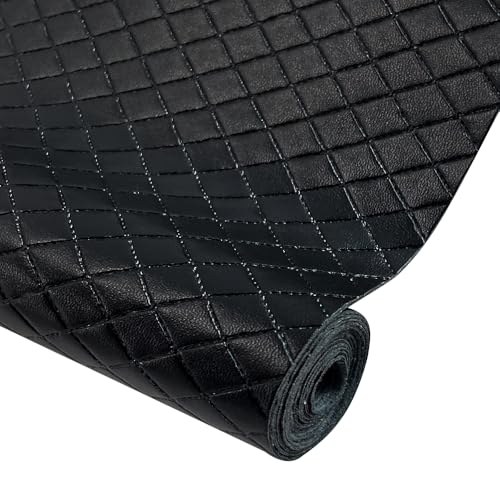 Diamond Quilted Pattern Artificial Faux Leather 11.8x53inch (30x135cm) Super Soft Craft Supplies Synthetic Leather DIY Hair Bows, Handbags and Craft Supplies (Black) - color: Black