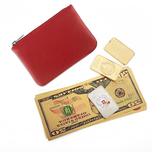 simarro Red Coin Purse, Leather Zipper Change Purse | Portable Coin Wallet Mini Change Holder for Women Coin Pocket for Women Credit Card Folded Bills ID Key Headset Lipstick - color: Red