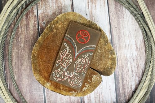 HOOEY Ranger Tan Leather Rodeo Wallet - Genuine Leather Tan Bifold with Embroidered Filigree Accents, 6 Card Slots, ID Window & Multiple Pockets - Western Wallet for Men - color: Ranger - Brown