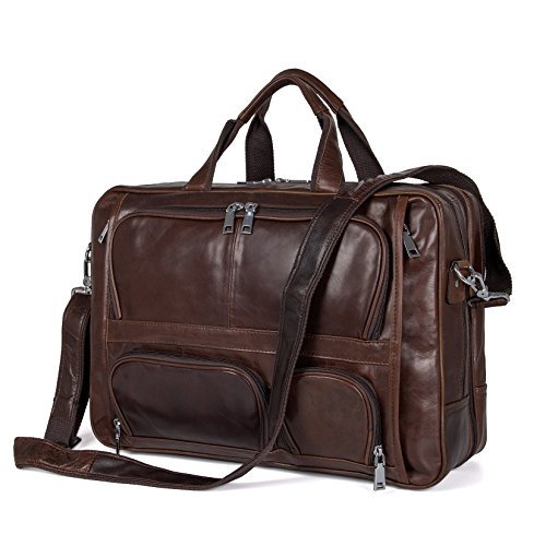 Augus Genuine Leather Briefcase for men, Business Travel Laptop Bag, Brown - color: Brown