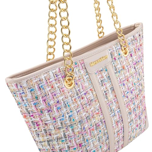Montana West MEDIUM Tote Bag for Women Quilted Chain Handbags Shoulder Purse - color: M Beige
