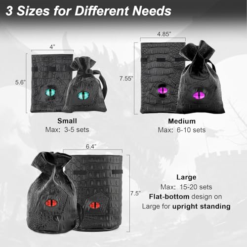 Haxtec Dragon Dice Bag, PU Leather Pouch with 3D Glass Dragon Eye | Drawstring, DND Dice Bag, For Dungeons & Dragons, D&D Gifts for Dragon Gamer and Lovers, Small, Patent D893867 - color: Blue Green, size: Small
