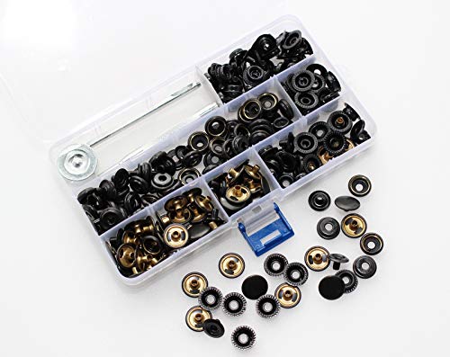 220 Pieces Metal Snap Fastener Kit, BetterJonny 15mm Copper Heavy Duty Snap Button Press Stud Cap with 3 Setting Tools for Marine Boat Canvas Bag Leather DIY Craft Black