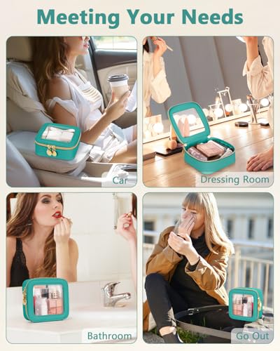 Soimeat Mini Makeup Bag, Small Makeup Bag for Purse, Waterproof Clear Makeup bag, Leather Cosmetic Bag, Square Make Up Bag Pouch, Toiletry Bag for Travel, Car and Women, Green - color: Green, size: Mini