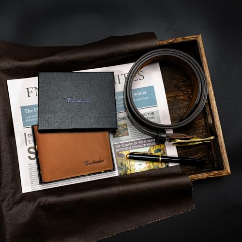 Travelambo Genuine Leather Wallet for Men with Gift Box - Handmade Bifold Stylish - Mens Wallets Rfid Blocking with 2 ID Windows - color: Craze Horse Khaki
