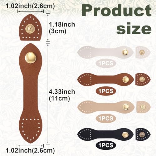 Joez Wonderful Leather Snap Buckles Snap Button Closure, Sew On Leather Purse Closure Fasteners for Purse Wallet Bags - color: Black, Light Brown, White, Khaki (Long)