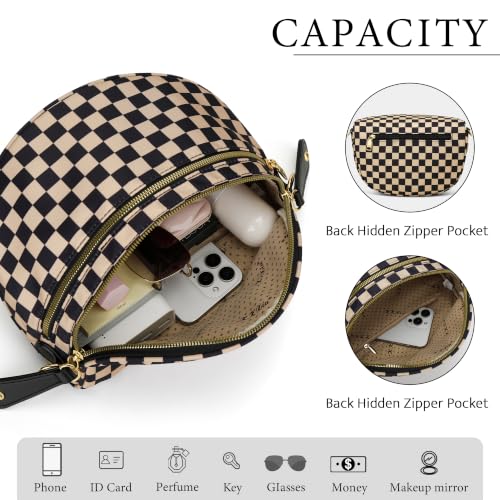 KKXIU Crossbody Bags for Women Nylon Travel Fanny Packs | Large Bum Bag | Spacious Trendy Shoulder Purse - color: Large-khaki Checkered