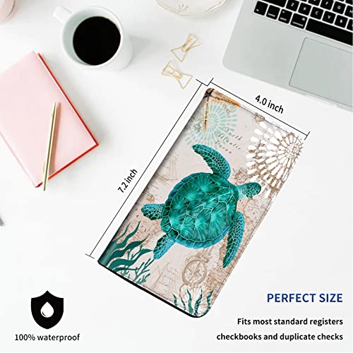 DEGDFSGR Checkbook Cover - Premium Leather Standard Duplicate Register Check Card Book Holder Wallet with RFID Blocking Function for Girl Men Women,Blue Sea Turtle - color: Blue Sea Turtle