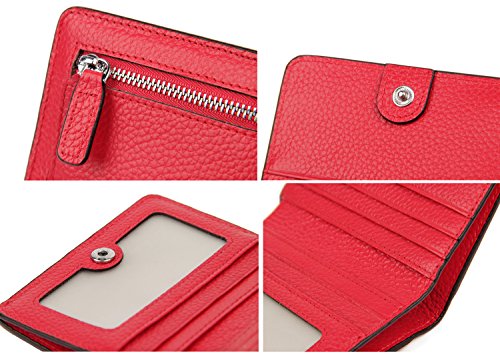 Small Leather Wallet for Women, Ladies Credit Card Holder RFID Blocking Women's Mini Bifold Pocket Purse - color: Red Rfid Blocking