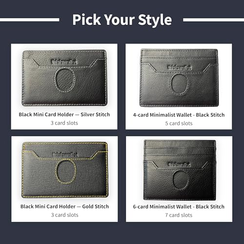 6 Card Minimalist Wallet for Men & Women - Genuine Leather Ultra Thin Black Credit Card Holder - Compatible with Amex Cards - style: 6-card Minimalist Wallet