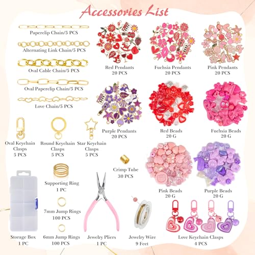 Ecoofor 458 Pcs Keychain Making Kit — Includes 19 Keychain Clips, 25 Extender Chains, 80 Charms, Beading Accessories, Jewelry Pliers — DIY Bag Charms & Jewelry Craft Kit Supplies - color: Gold-458Pcs Kit