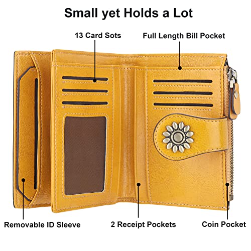 Womens Leather Wallet Small Compact RFID Blocking Credit Card Case Purse with Zipper Pocket | Small - color: Yellow