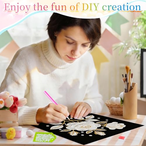Xylzzuit DIY Pearl Painting Canvas Tote Bag Kit 11.42IN Diamond Art Handbag for Women Shopping Grocery Bag Dots Beads Art Craft Gift (Flower03) - color: Flower03