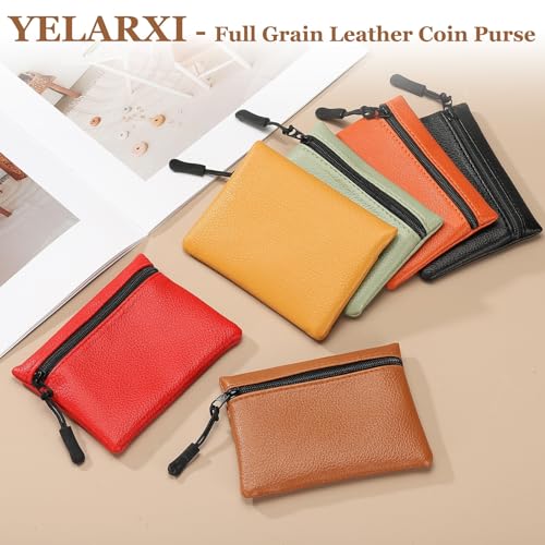 Full Grain Leather Coin Purse, Small Coin Purse with Zipper Portable Card Holder, 4.7in & Light Brown & PU Leather -Fitting for (Change Purse Credit Card Key Keychain Pouch Wallet) - color: Light Brown