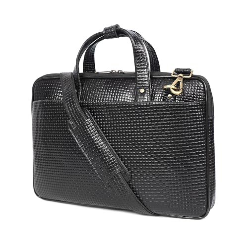 16 inch Laptop Bag for Men, Vintage Leather Shoulder Office Crossbody Bag With Adjustable Straps Metal Grip (50 Inch) - color: Classic Black