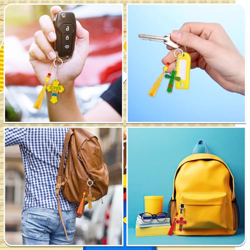 Cinrobiye 24 Set Religious Father’s Day Craft Kits, DIY Wooden Keychain Making Set with Paint Pens, Beads & Tassels, Bulk Christian Craft Activity Kit for Sunday School, Church VBS & Party Favors - style: Dad 2