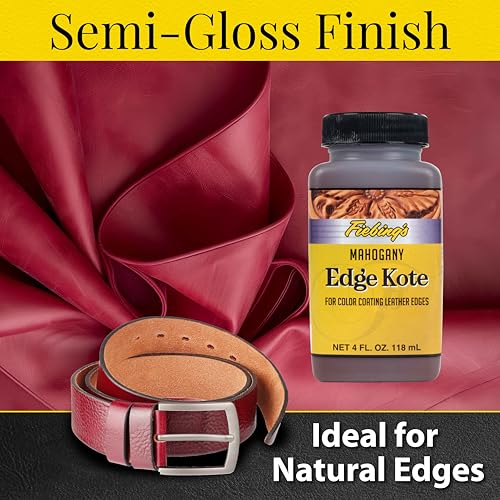 Fiebing's Edge Kote (4oz, Mahogany) - Leather Edge Paint for Shoes, Furniture, Purses, Couches, Belts - Flexible, Water Resistant, Semi Gloss Color Coating Leather Dye to Protect Natural Edges - color: Mahogany