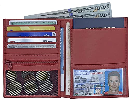 Red RFID Genuine Leather Passport Wallet - color: Red