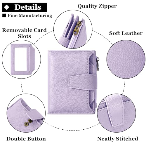 Small Wallet Women RFID Blocking Soft Leather Bifold Compact Card Holder Wallet for Women with Zipper Coin Pocket 4 ID Window - color: Light Purple