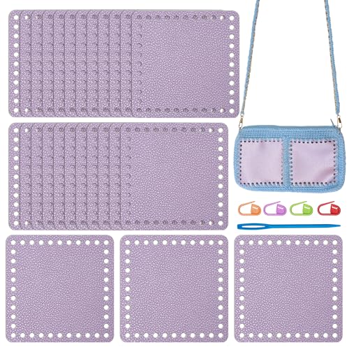 24pcs Faux Leather Squares for Crochet Beginners,Work with Granny Square Projects Weaving Handmade Handbag/Coin Purse/Phone Bag/Pouch/Pillow Case/Jacket,Perfect for DIY Unique Gifts (Light Purple) - color: Light Purple