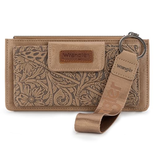 X Wrangler Western Wallet for Women Card Cases & Money Organizers Wristlet Wallet with Zipper Pocket - color: Khaki