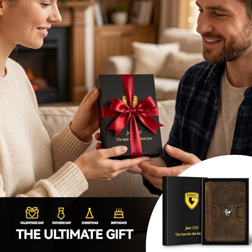 GSOIAX Wallet for Men Slim Top Grain Leather Wallet with 13 Card Slots & 1 Bill Compartment - RFID Blocking Thin Bifold Front Pocket Credit Card Holder (Dark-brown) - color: Dark-brown