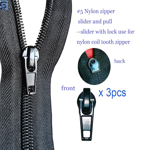 cpqakb 12 Pcs Zipper Pull Replacement 5 Zippers Repair Kit Lockable Slider | zippers Bottom and Top Stop , Fix Zip Head On For Repairing Coats ,Jackets , Metal Plastic and Nylon Coil Zippers.