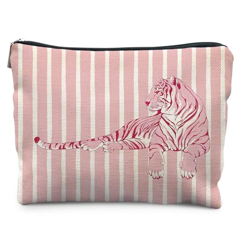 Pink Tiger Makeup Bag for Women,Gifts for Tiger Lovers - Cosmetic Bags,Small Trendy Aethetic Animal Lovers Gift Zipper Makeup Bag Pouches for Purse - color: Pink Tiger
